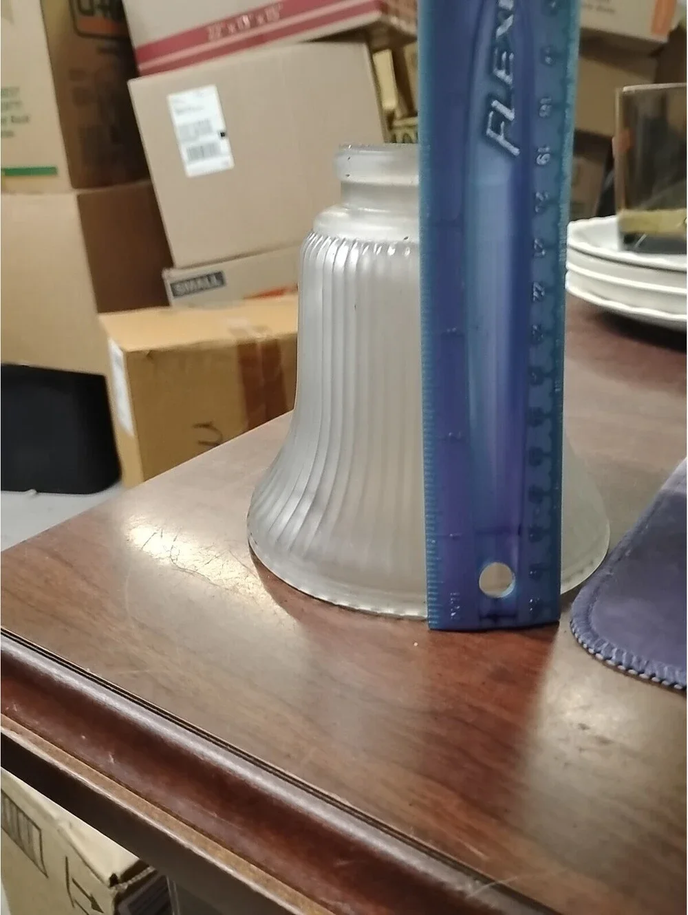 BELL SHAPED FROSTED GLASS LAMP SHADE RIBBED 2” DIAMETER